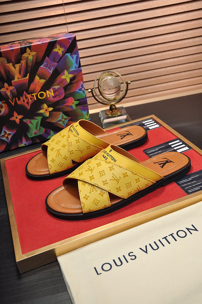 Louis Vuitton Foch Mule Slide In Yellow, Men