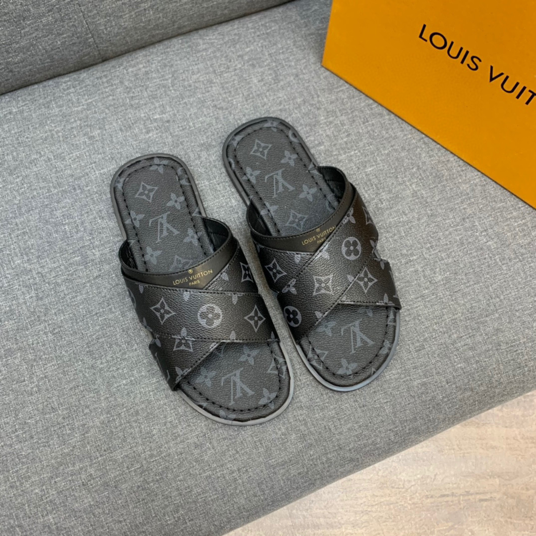 Louis Vuitton Foch Mule Slides In Full Black Monogram, Men