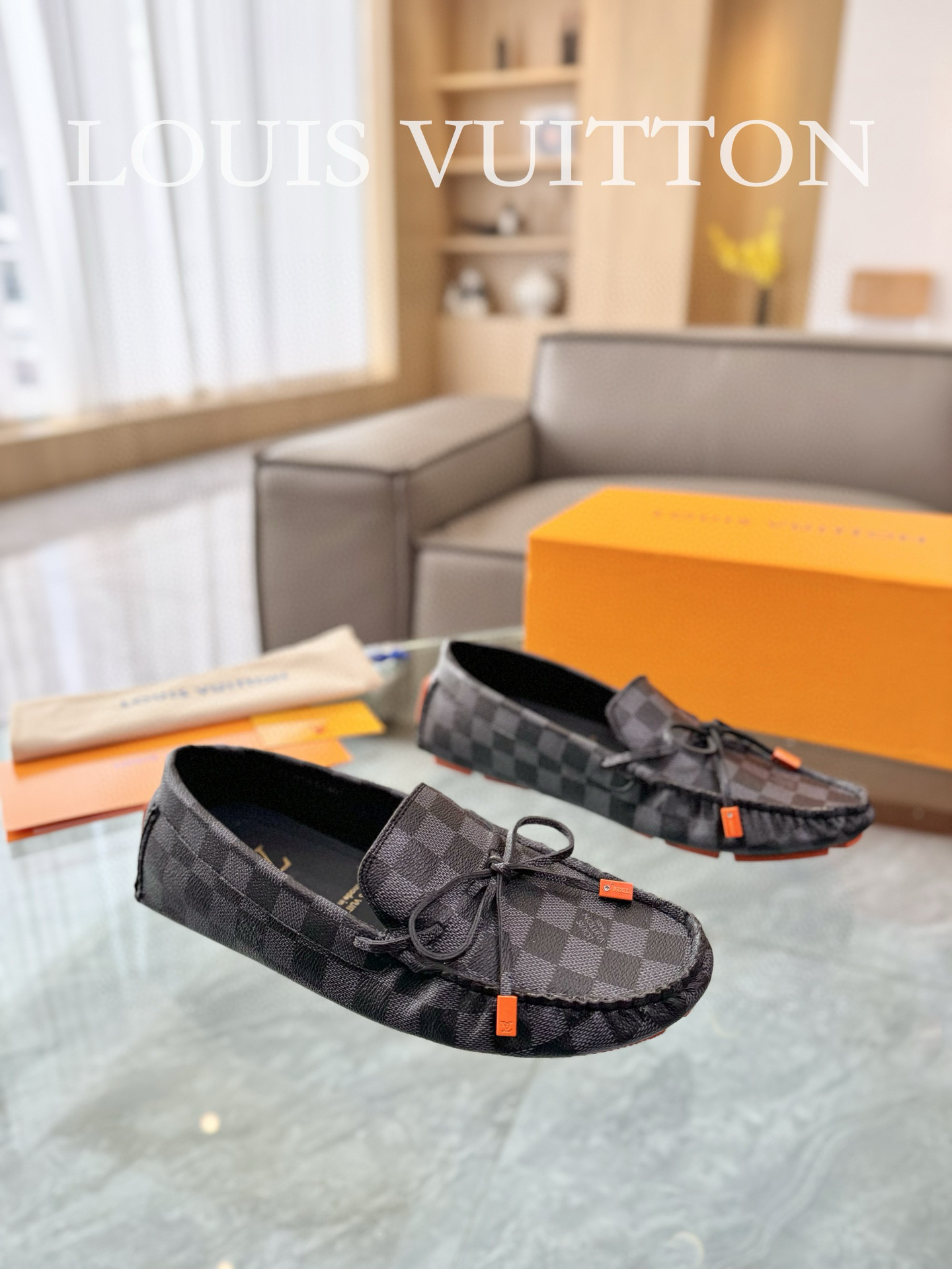 Louis Vuitton Gloria Flat Loafer In Damier Black/Orange