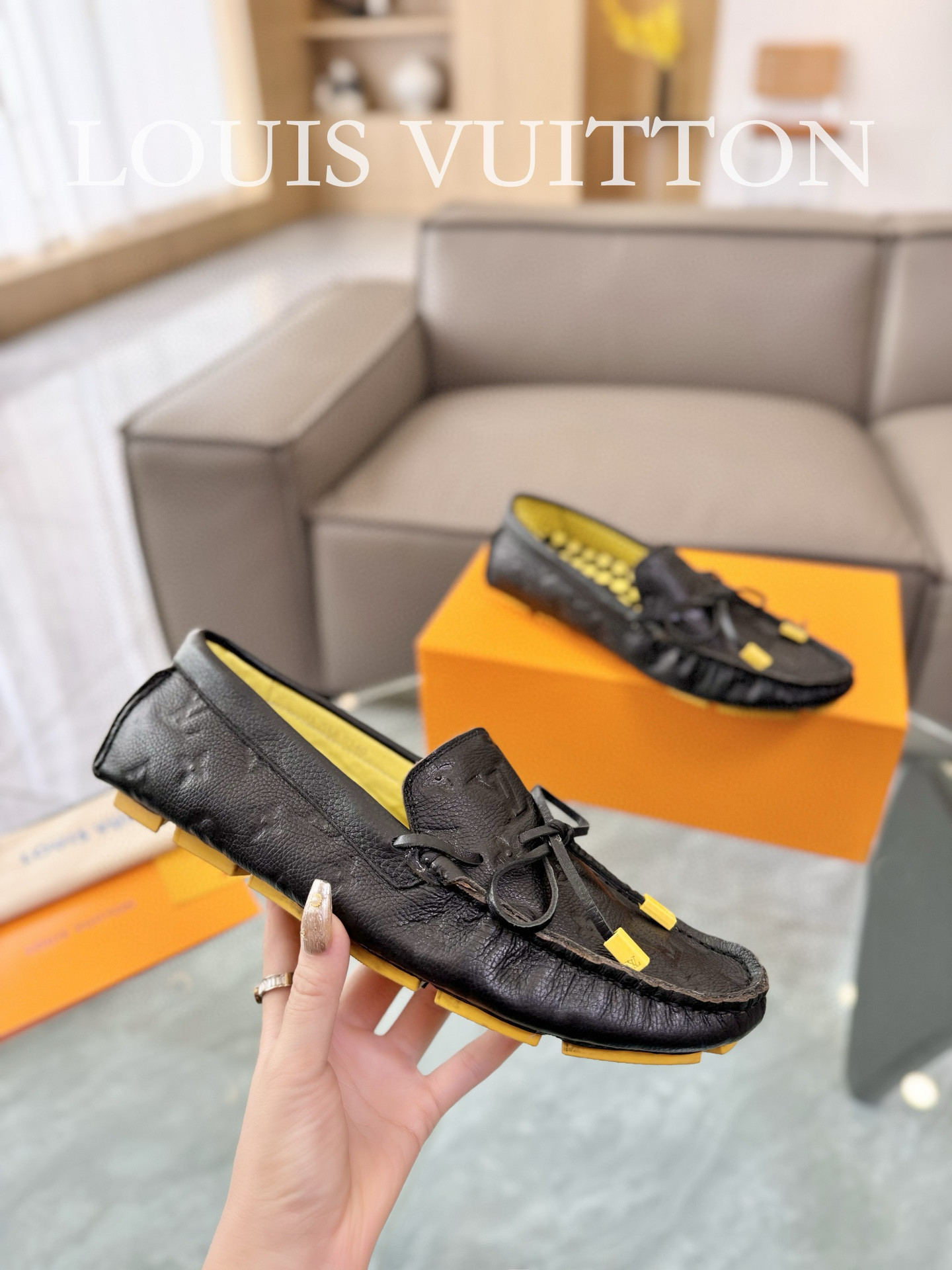 Louis Vuitton Gloria Flat Loafer In Debossed Black/Yellow