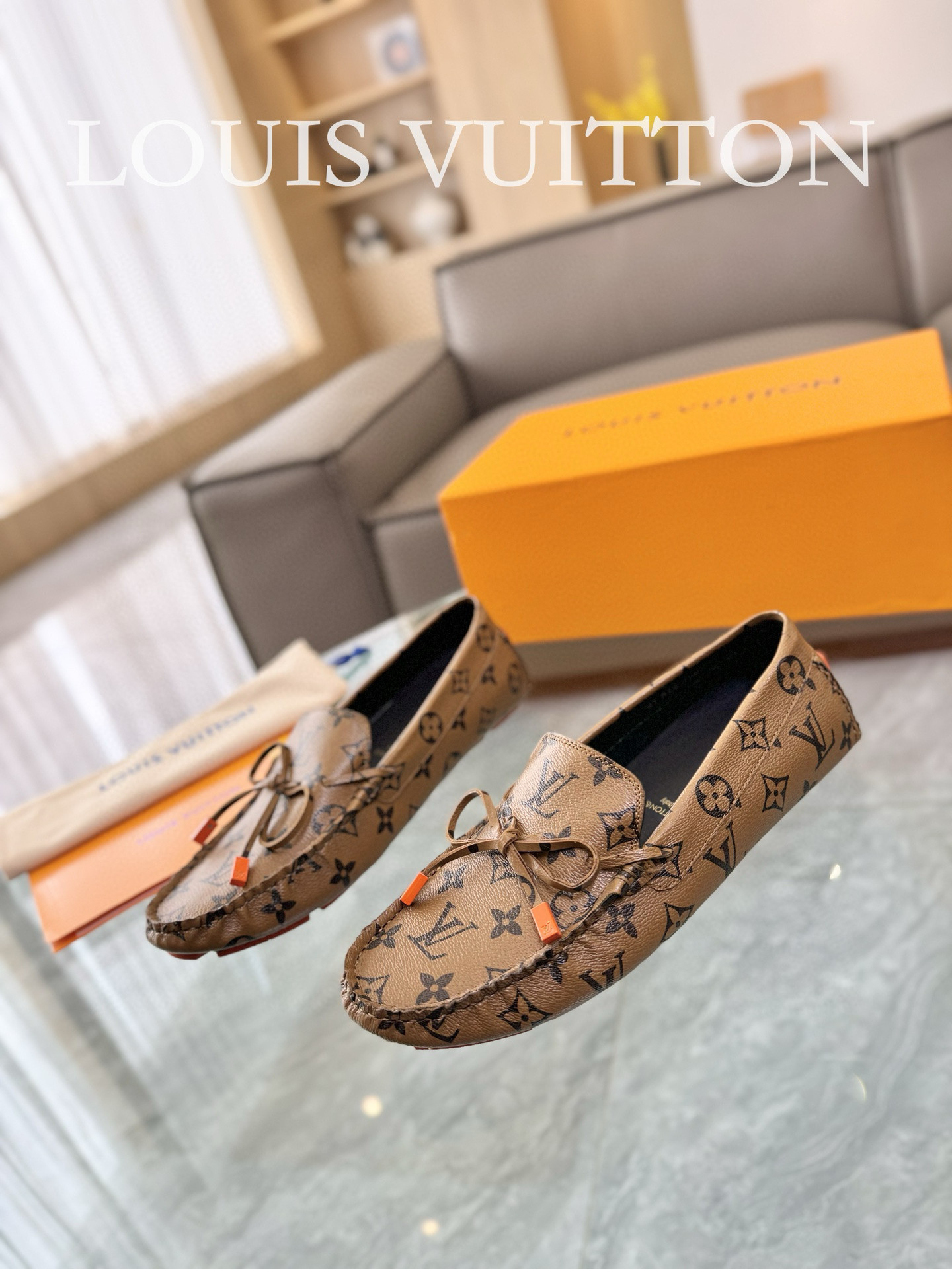 Louis Vuitton Gloria Flat Loafer In Khaki/Orange