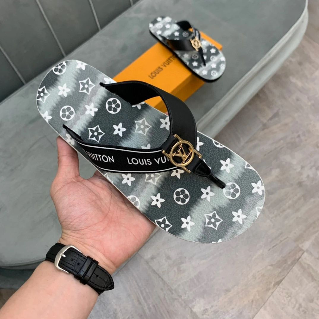 Louis Vuitton Louis Vuiton And Monogram Flowers Flip-flops With Gold Lv Initials Logo