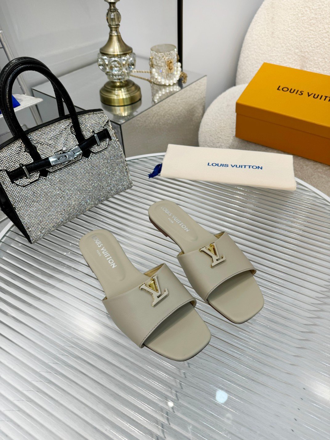 Louis Vuitton LV Capri Flat Mule In Galet Gray Leather