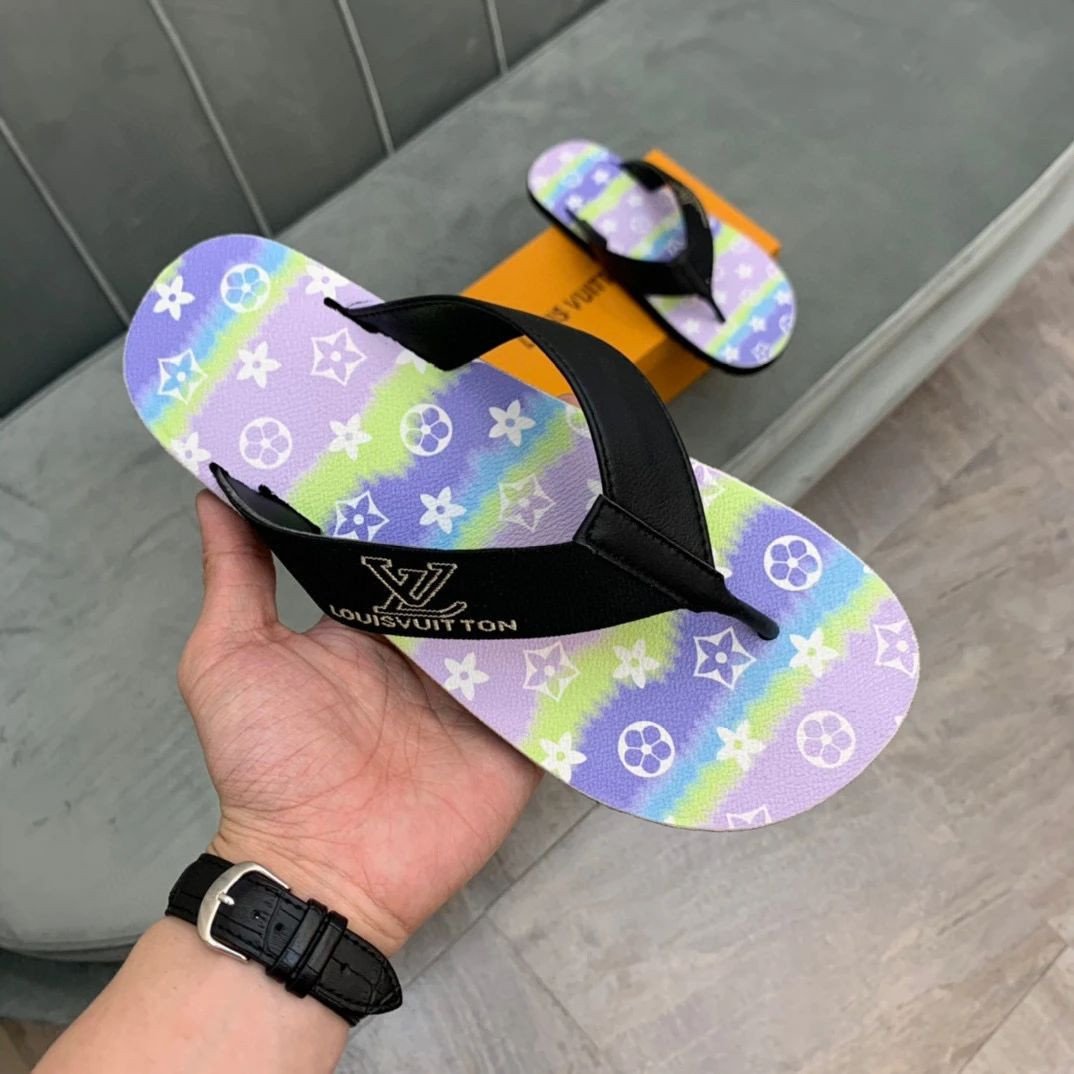 Louis Vuitton Lv Initials Logo And Multicolor Monogram Flowers Flip-flops
