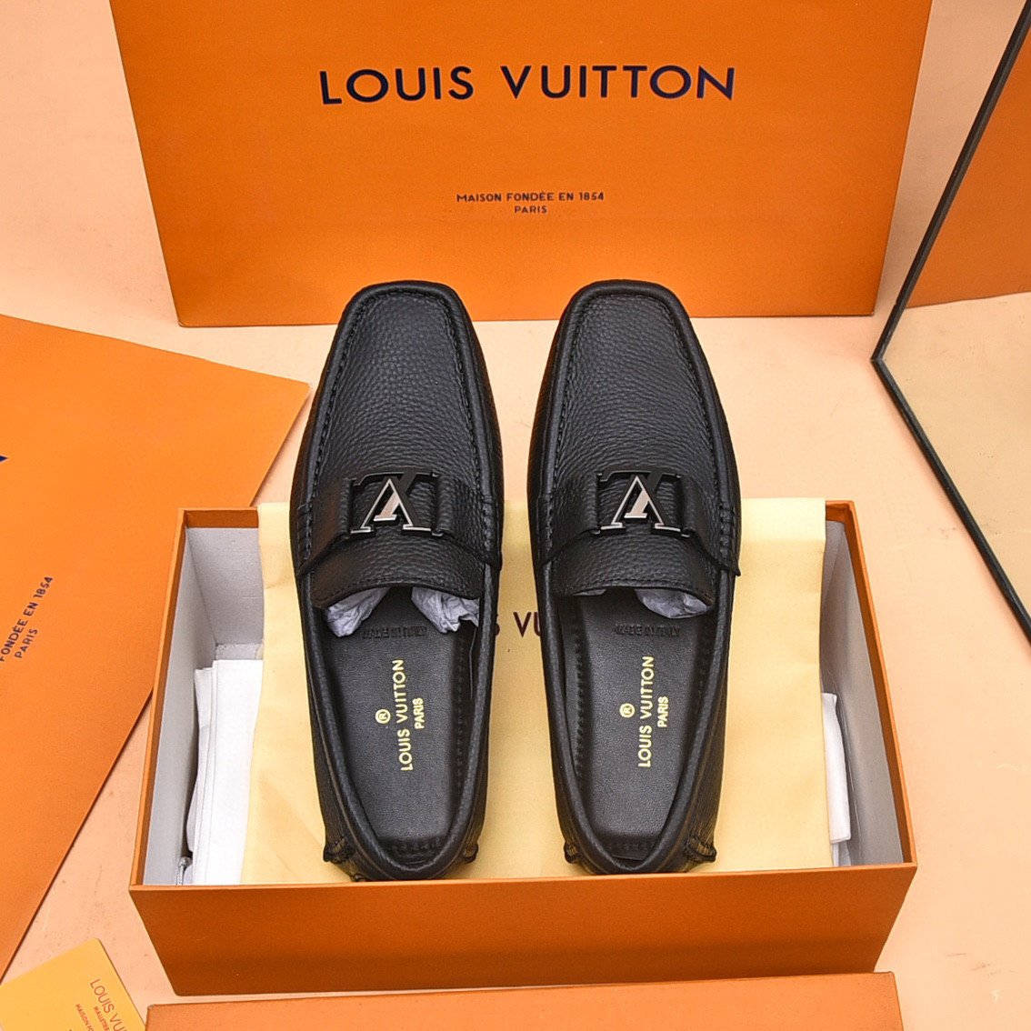 Louis Vuitton LV Initials Moccasin In Black Leather