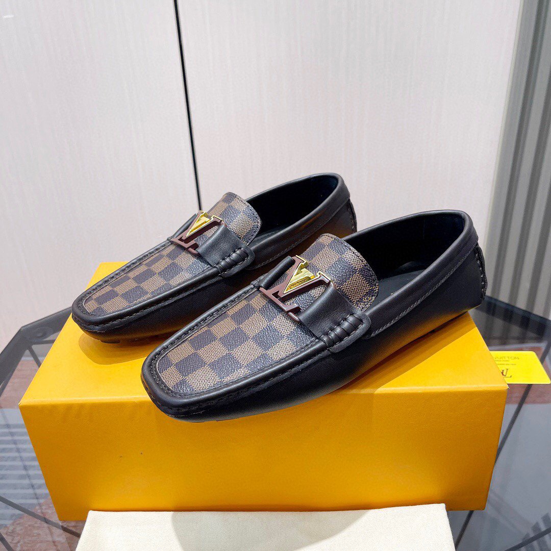 Louis Vuitton LV Initials Moccasin In Black/Brown Damier