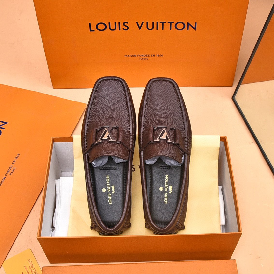 Louis Vuitton LV Initials Moccasin In Wine Leather