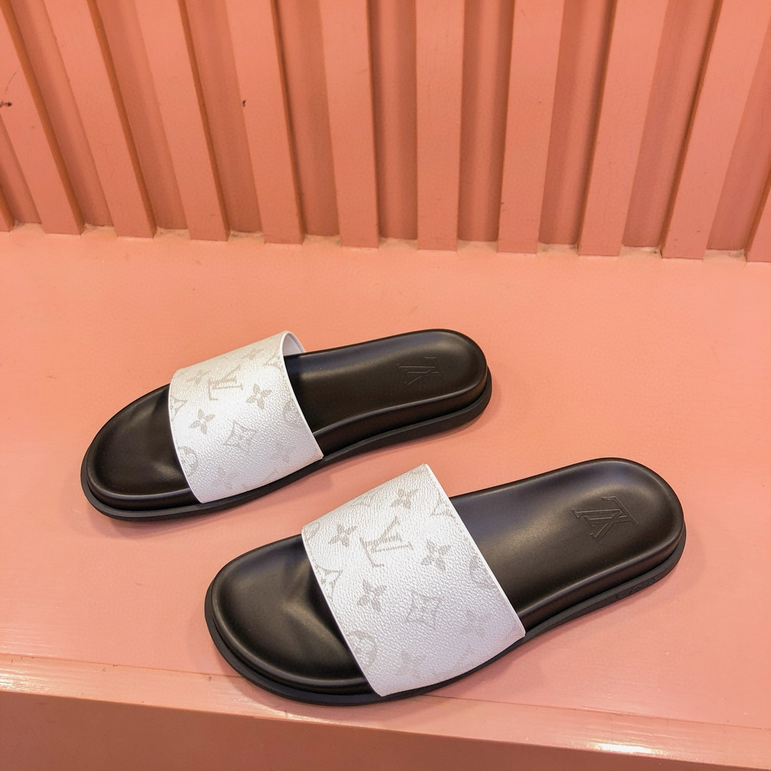Louis Vuitton LV Monogram Rubber Slide In Black White
