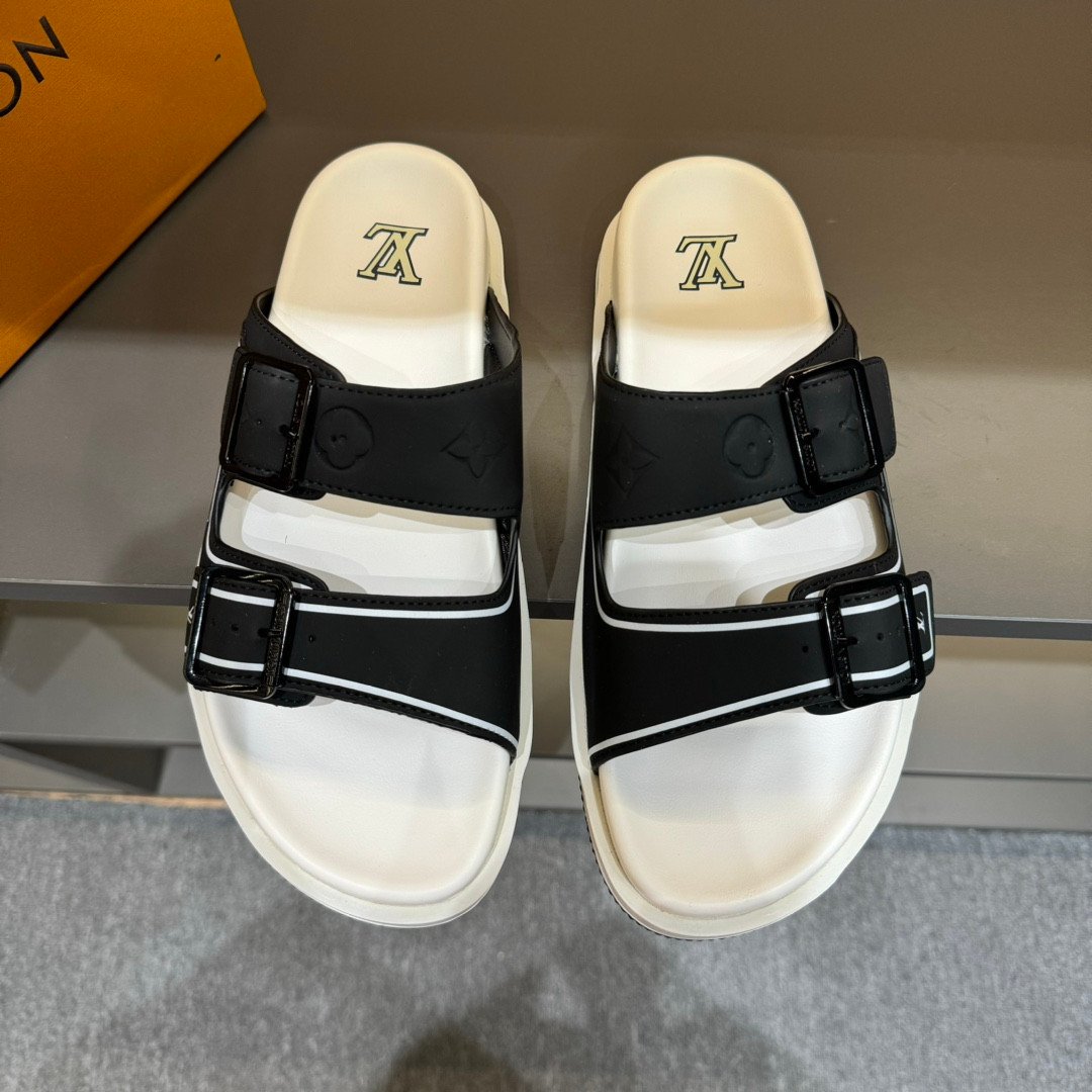 Louis Vuitton LV Trainer Mules Monogram Embossed Leather In Black/White