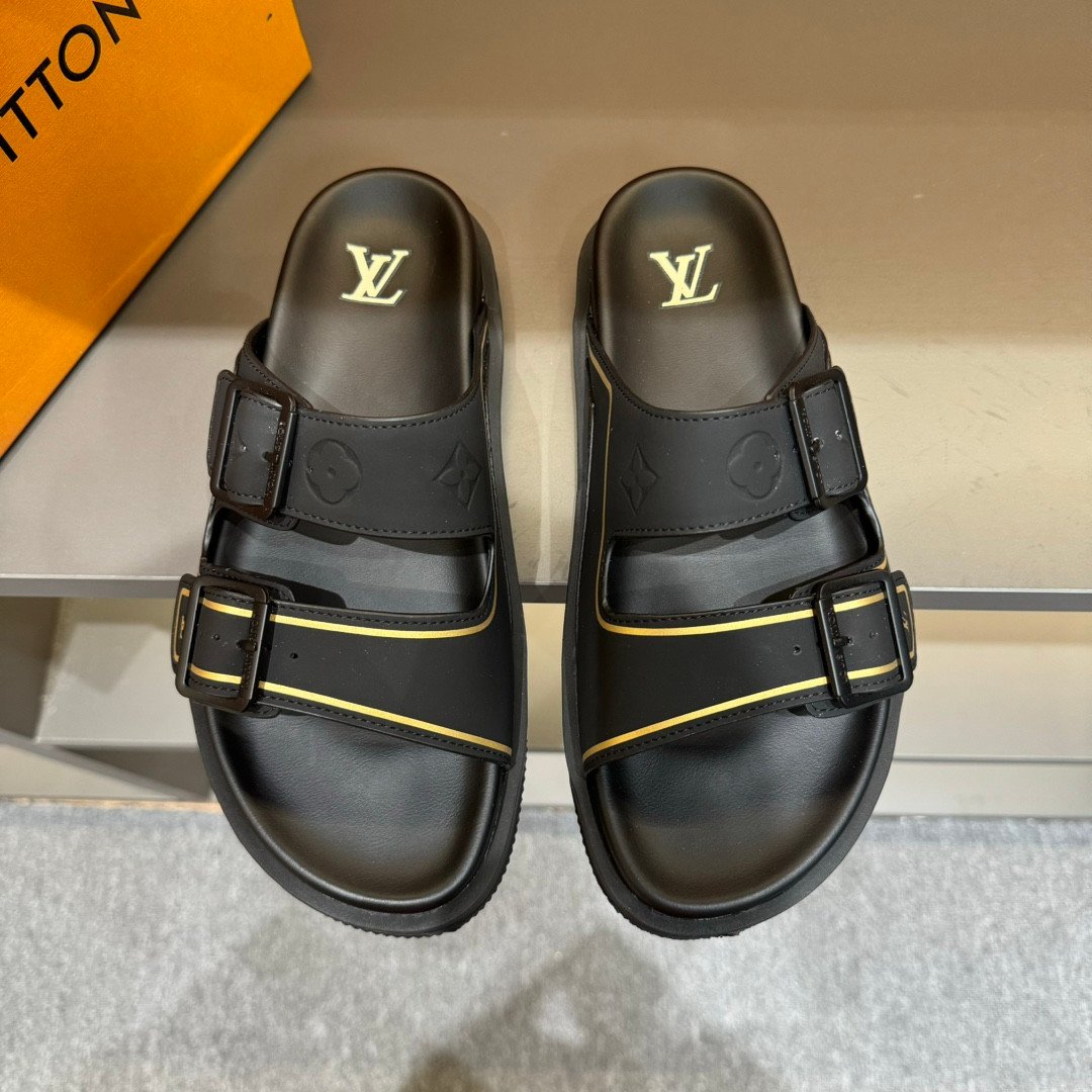 Louis Vuitton LV Trainer Mules Monogram Embossed Leather In Black/Yellow