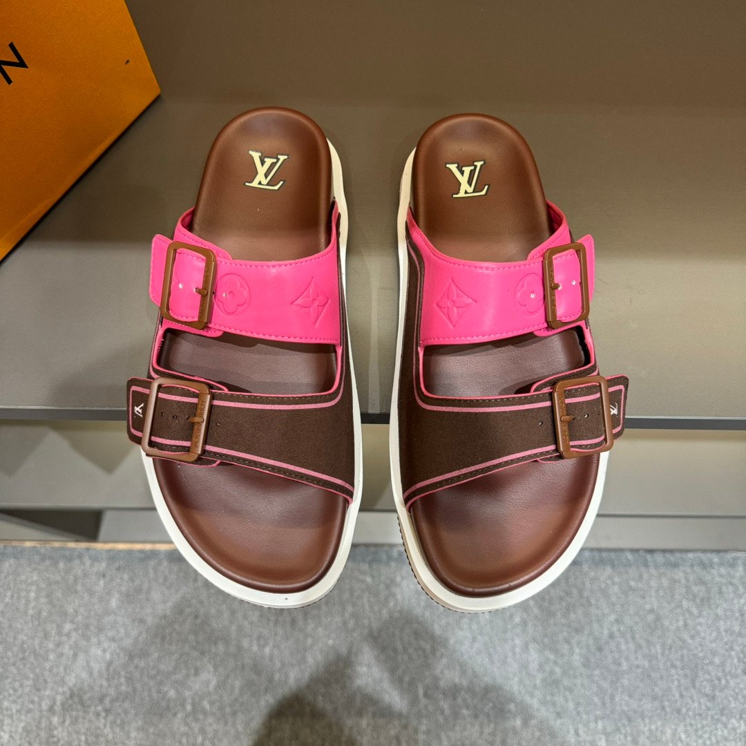 Louis Vuitton LV Trainer Mules Monogram Embossed Leather In Brown/Pink