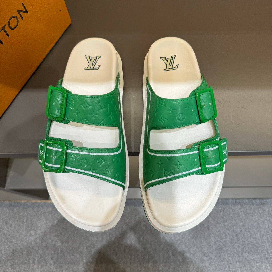 Louis Vuitton LV Trainer Slipper Monogram Embossed Leather In Green
