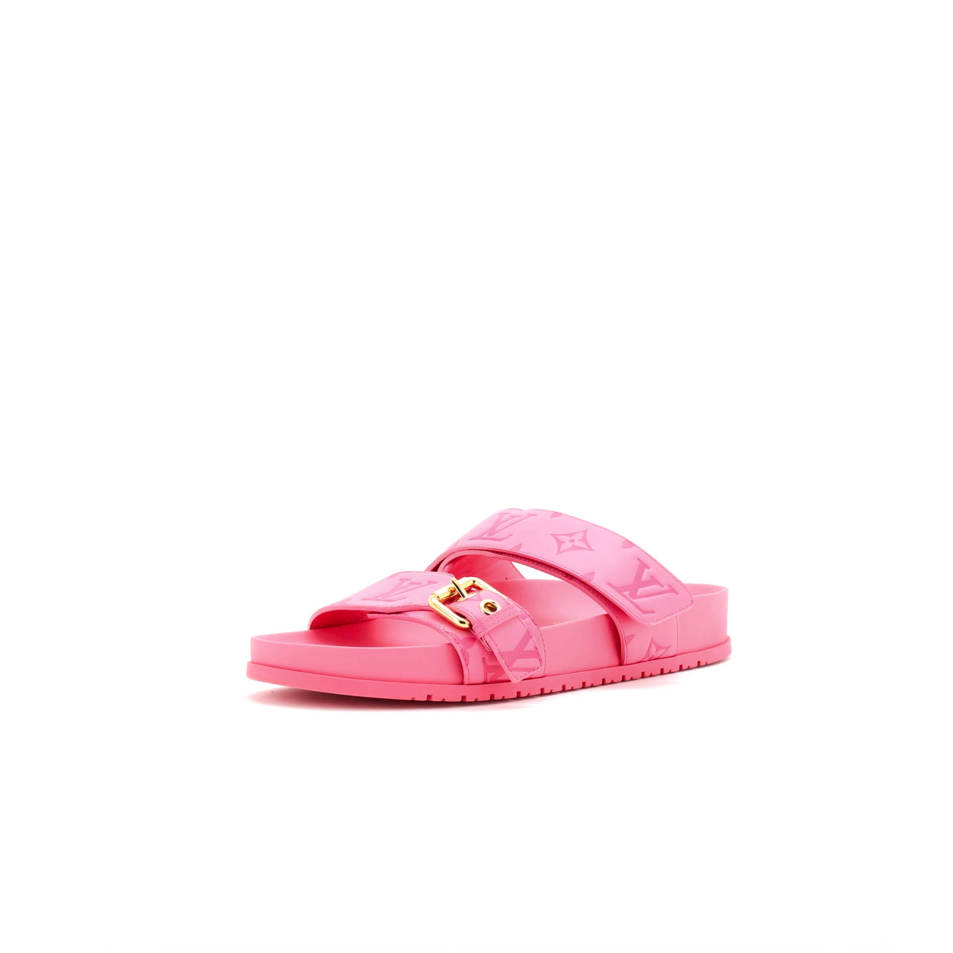 Louis Vuitton, LV Women's Bom Dia Flat Mules Monogram Embossed Leather