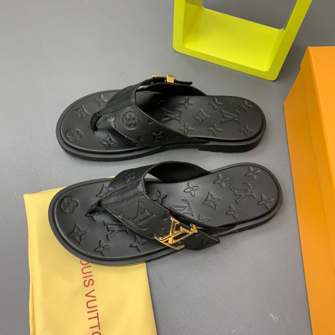 Louis Vuitton Mirabeau Thong Slide Embossed Monogram In Black, Men