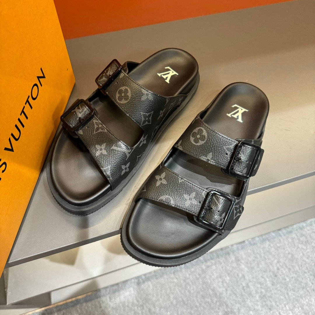 Louis Vuitton Monogram Birkenstock Sandals Slides In All Black