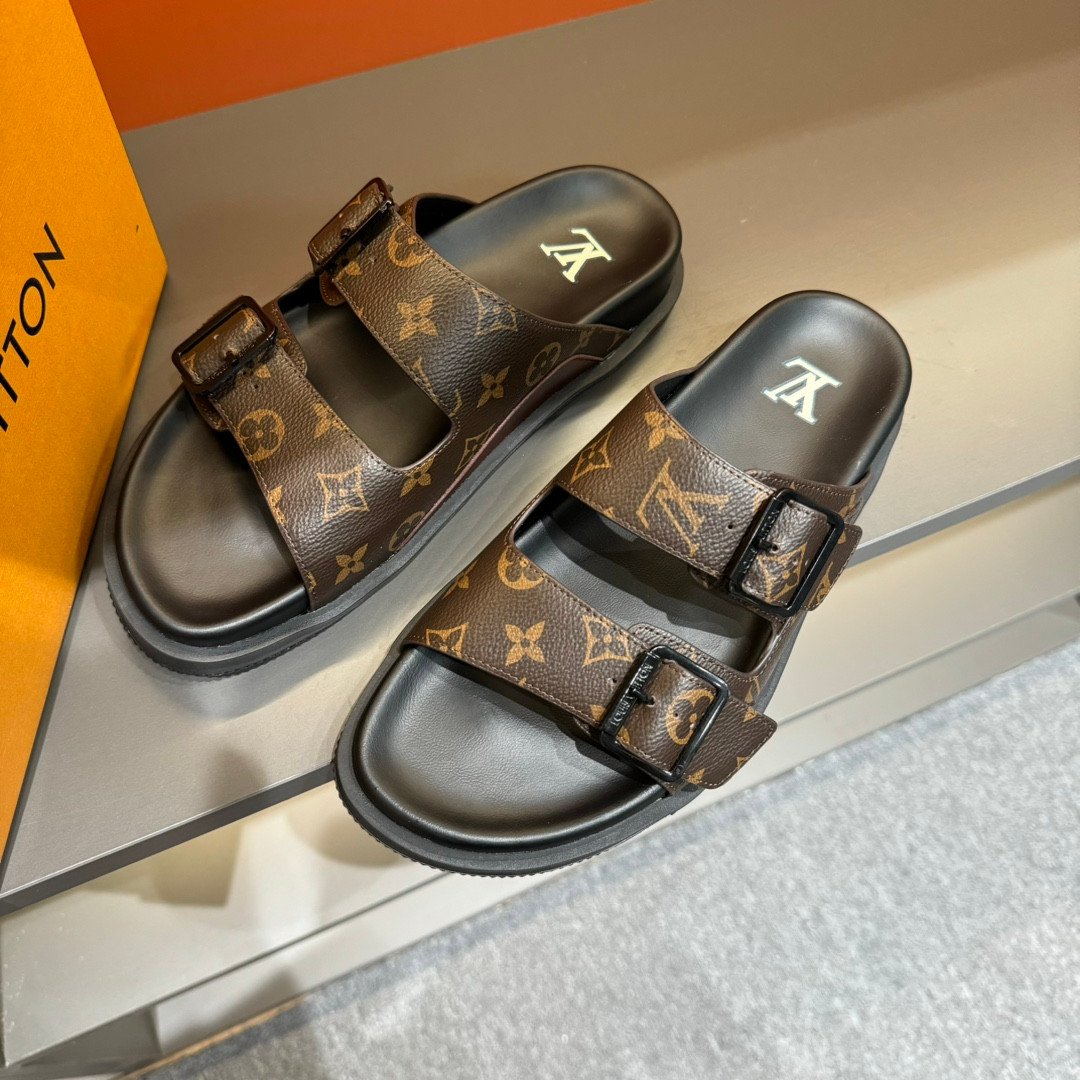 Louis Vuitton Monogram Birkenstock Sandals Slides In Brown/Black
