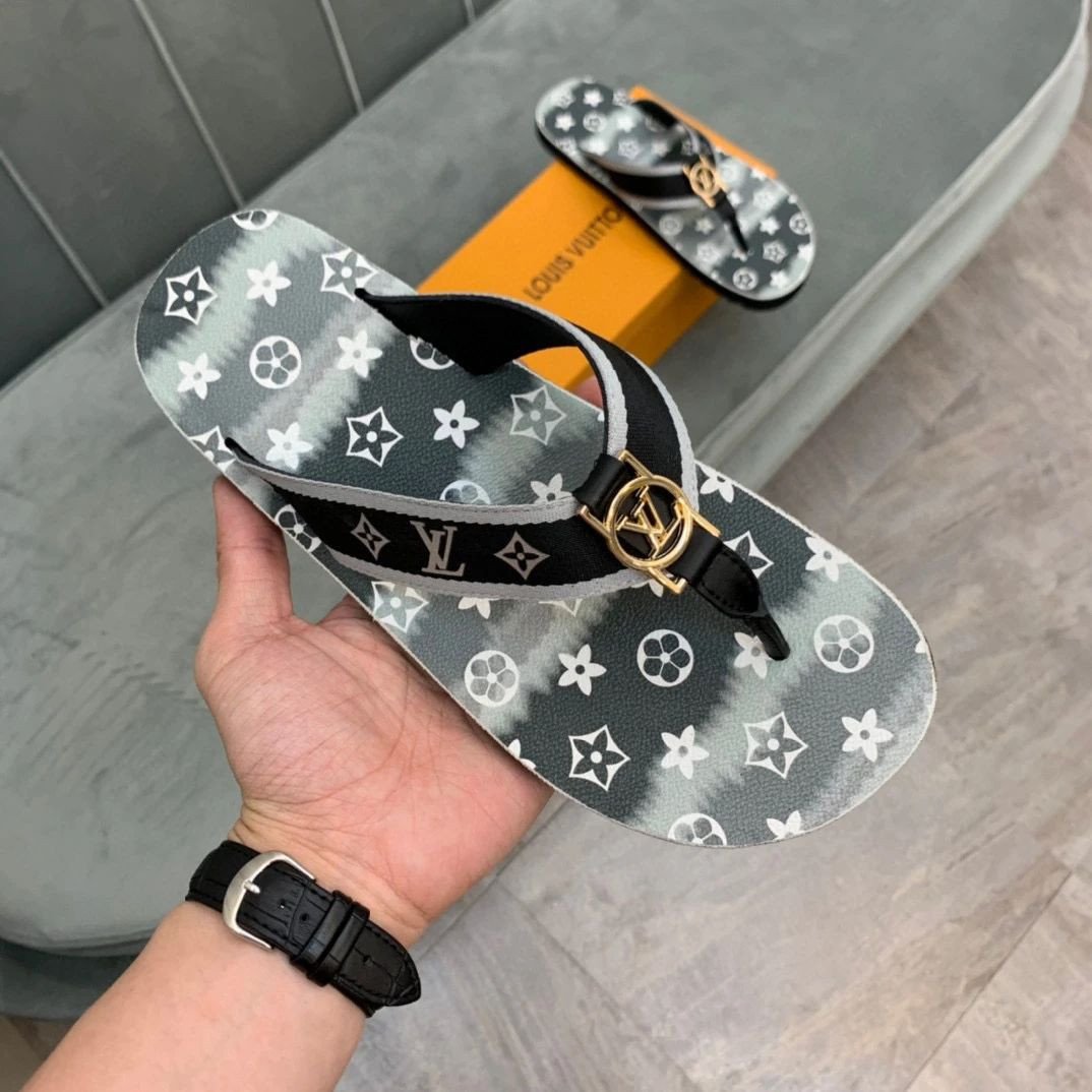 Louis Vuitton Monogram Flowers Flip-flops In Black And Gray