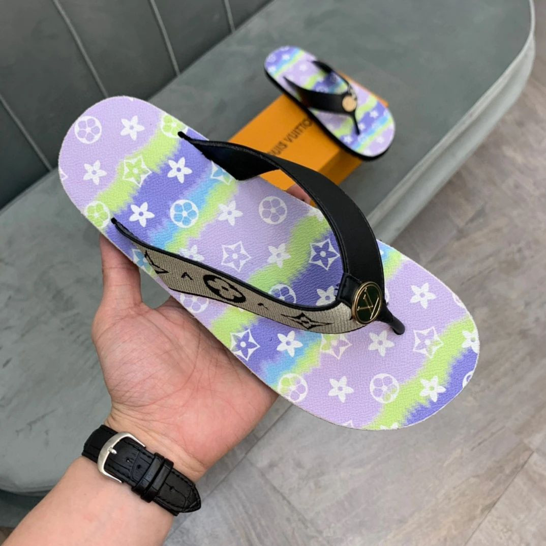 Louis Vuitton Monogram Flowers On Strap And Multicolor Sole Flip-flops