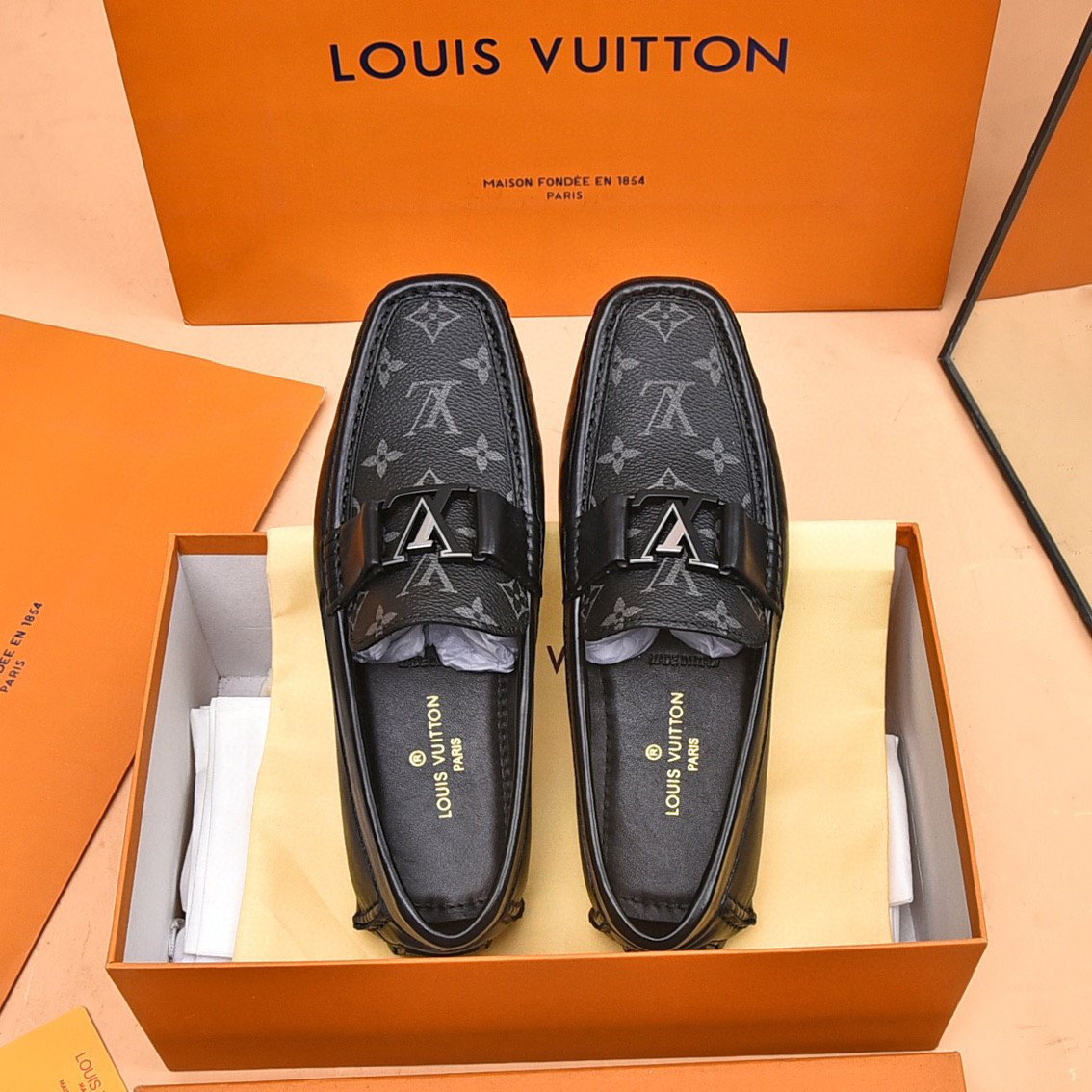 Louis Vuitton Monogram LV Initials Moccasin In Black Leather