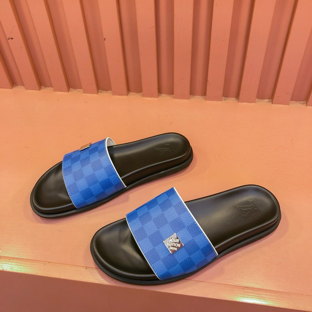 Louis Vuitton Rubber Slide In Blue Damier