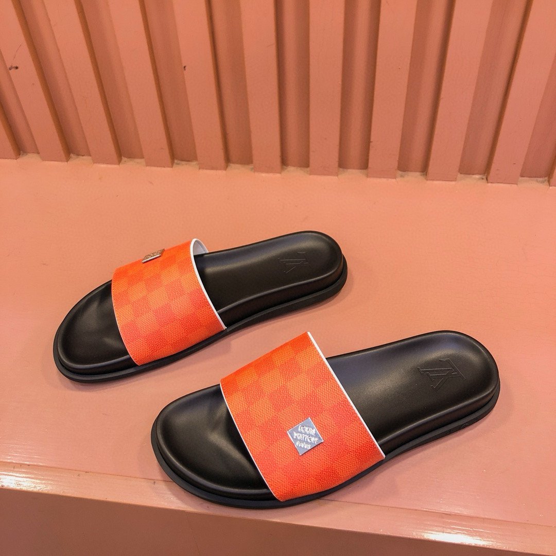 Louis Vuitton Rubber Slide In Red Damier