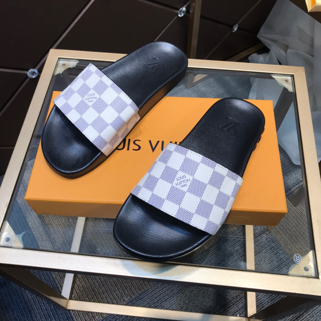Louis Vuitton Rubber Slide Sandal Damier Graphite With Purple