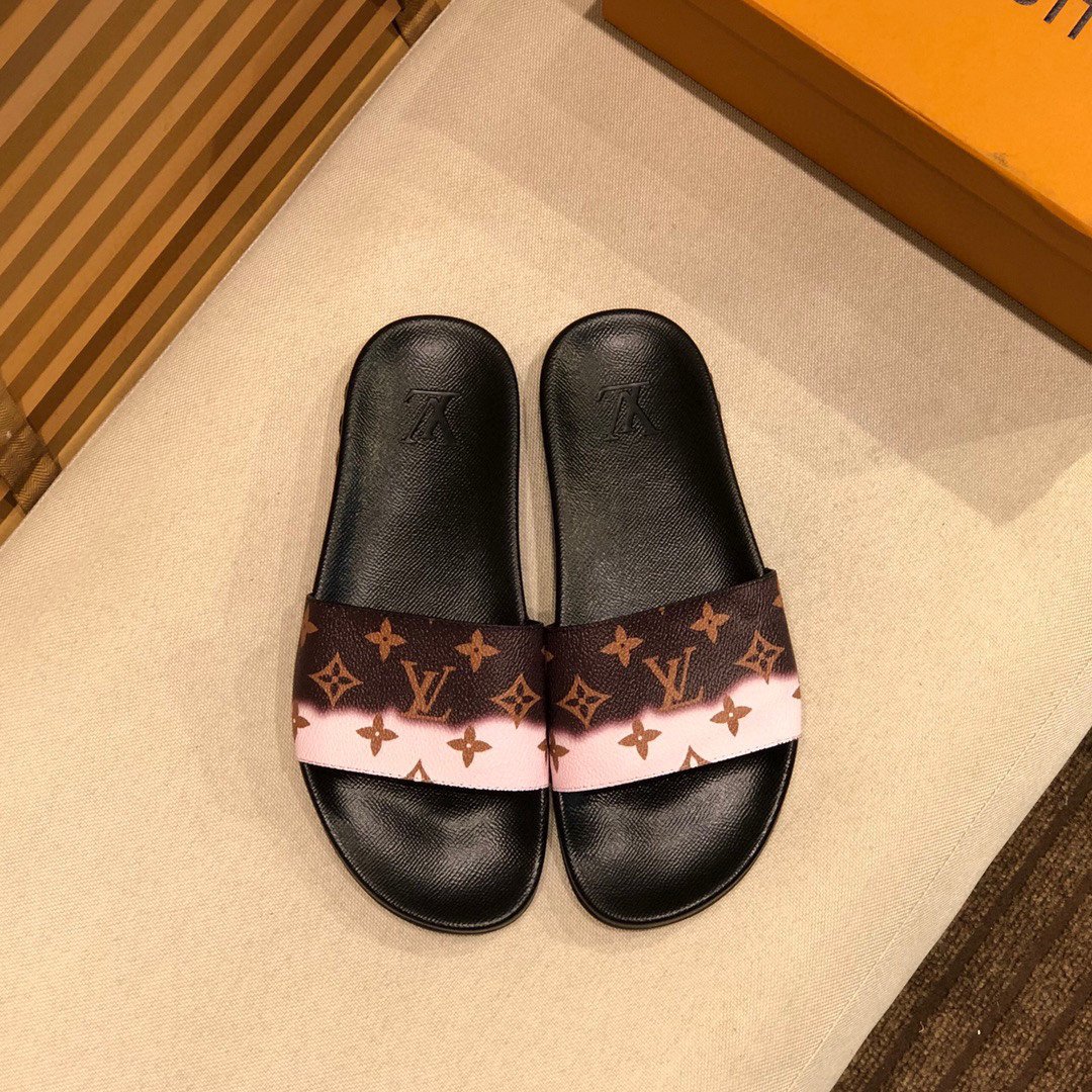 Louis Vuitton Rubber Slide Sandal In Browm/White Monogram