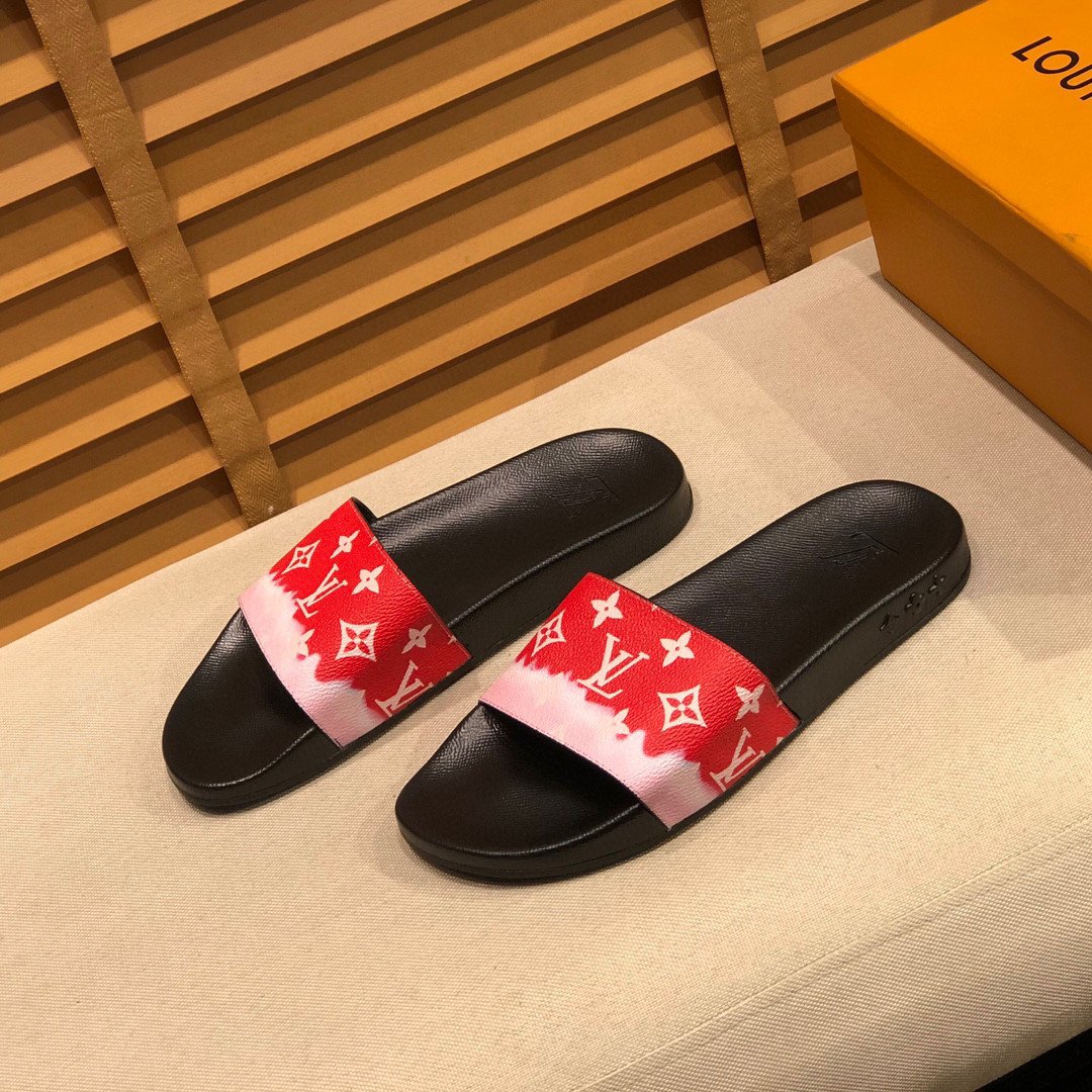 Louis Vuitton Rubber Slide Sandal In White/Red Monogram