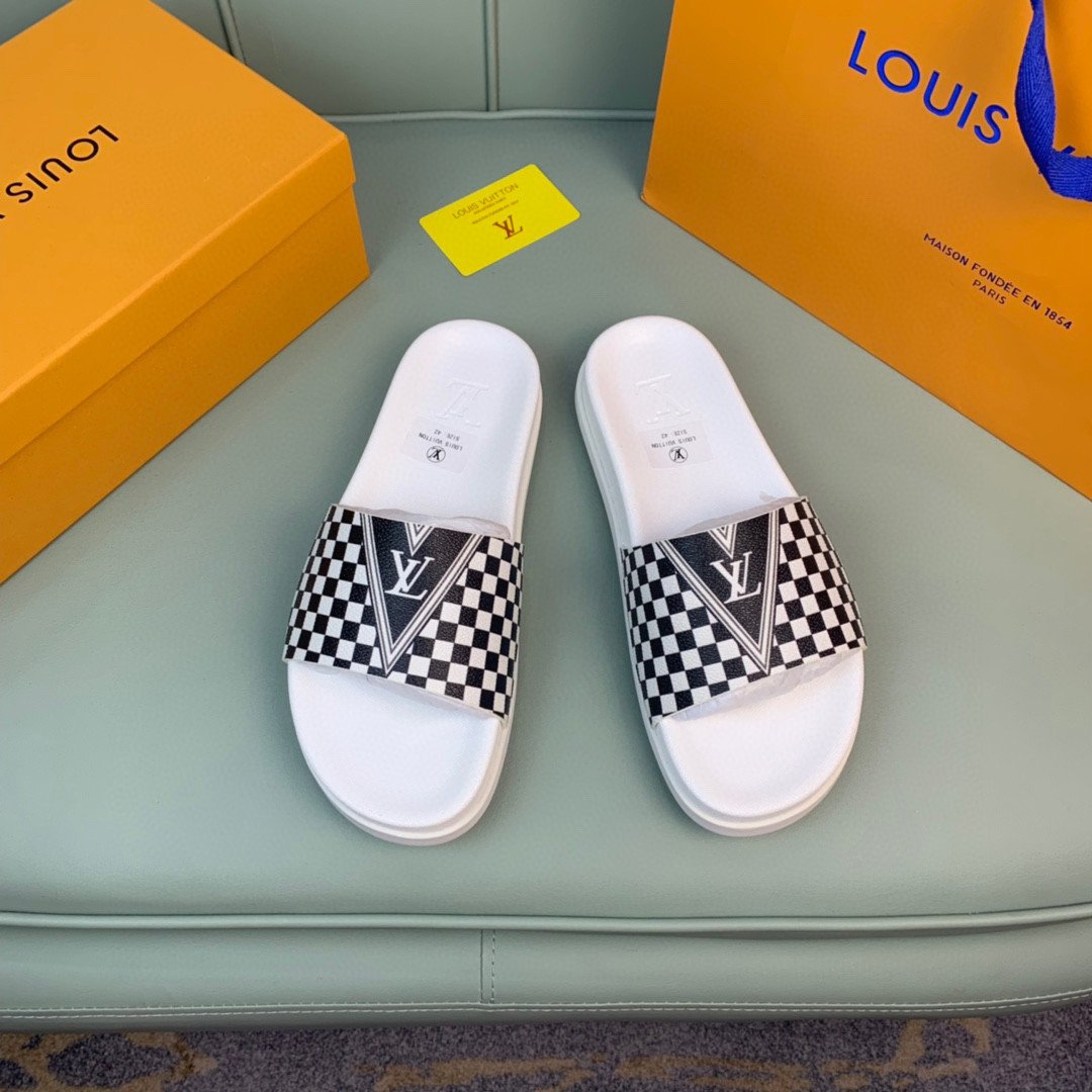 Louis Vuitton Waterfront Mule Slide In Black White Checkered, Men