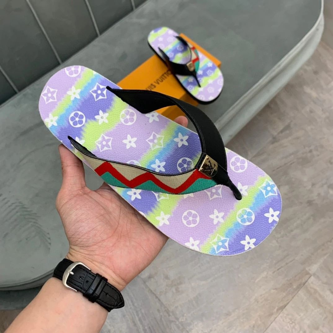 Louis Vuitton Zigzag Pattern And Monogram Flowers Flip-flops