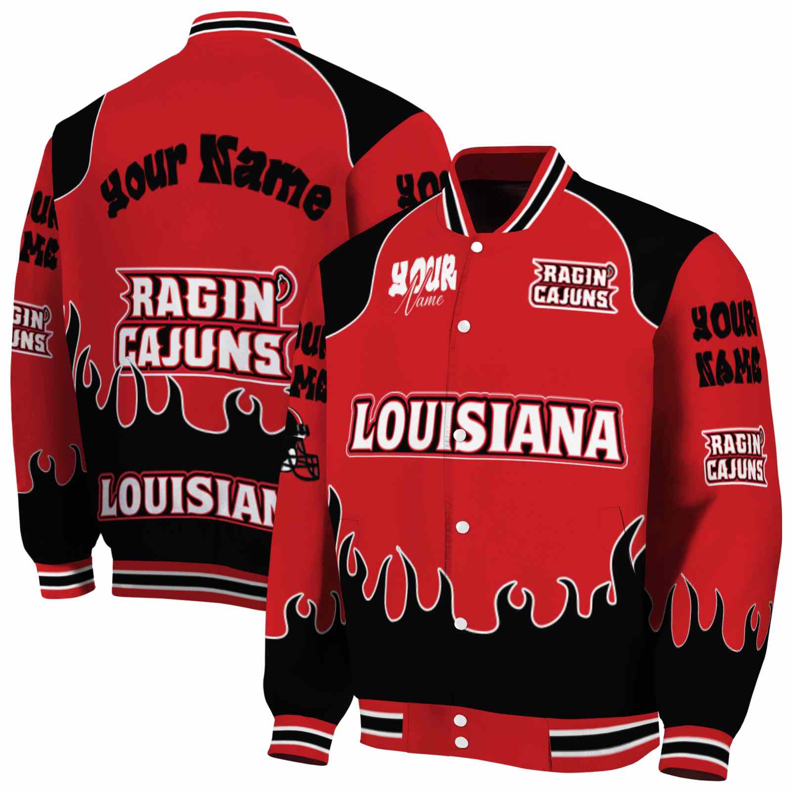 Louisiana RaginA Cajuns Fire Graphic Red NCAA Jacket Custom For Football Fans
