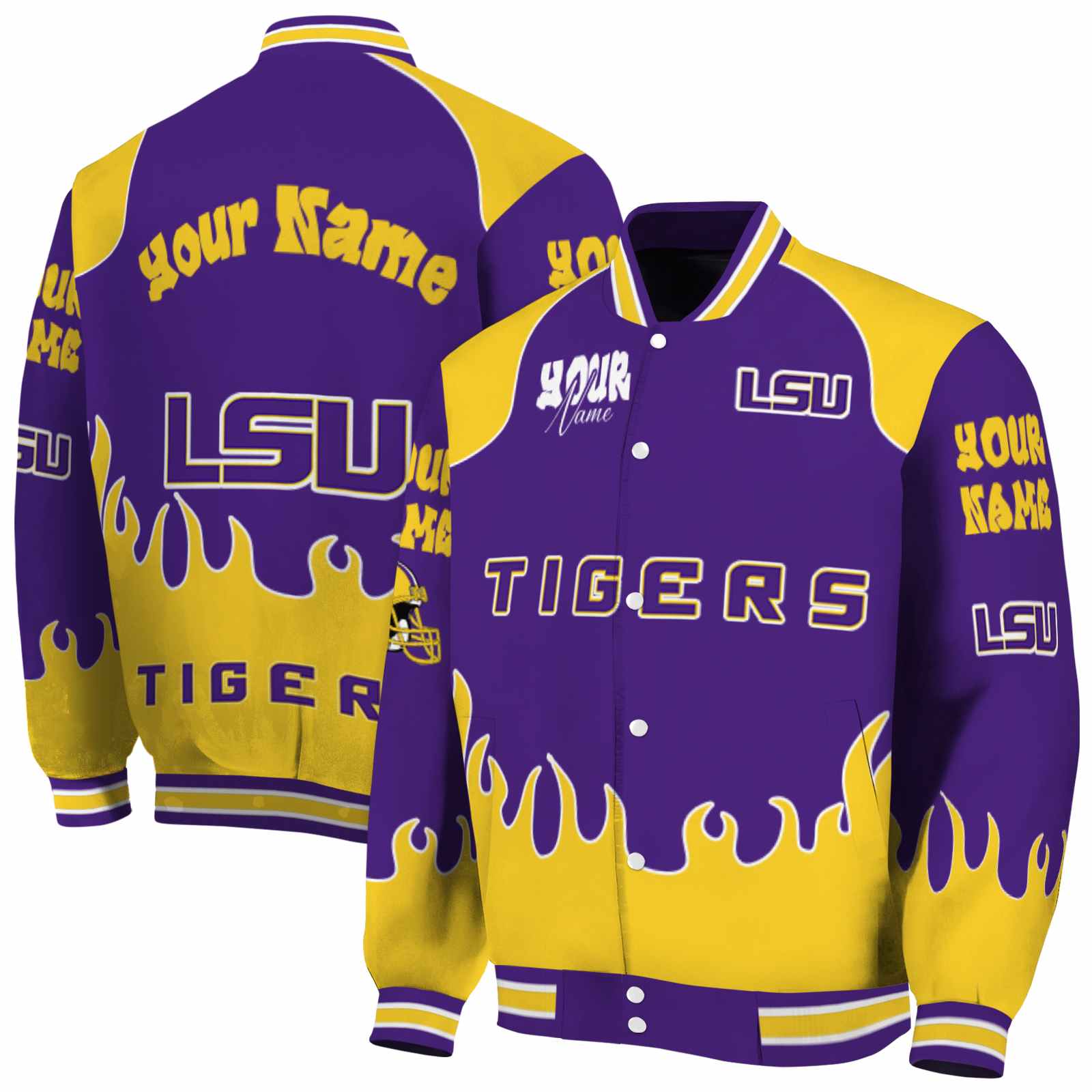 LSU Tigers Fire Graphic Purple NCAA Jacket Customized For Football Fans