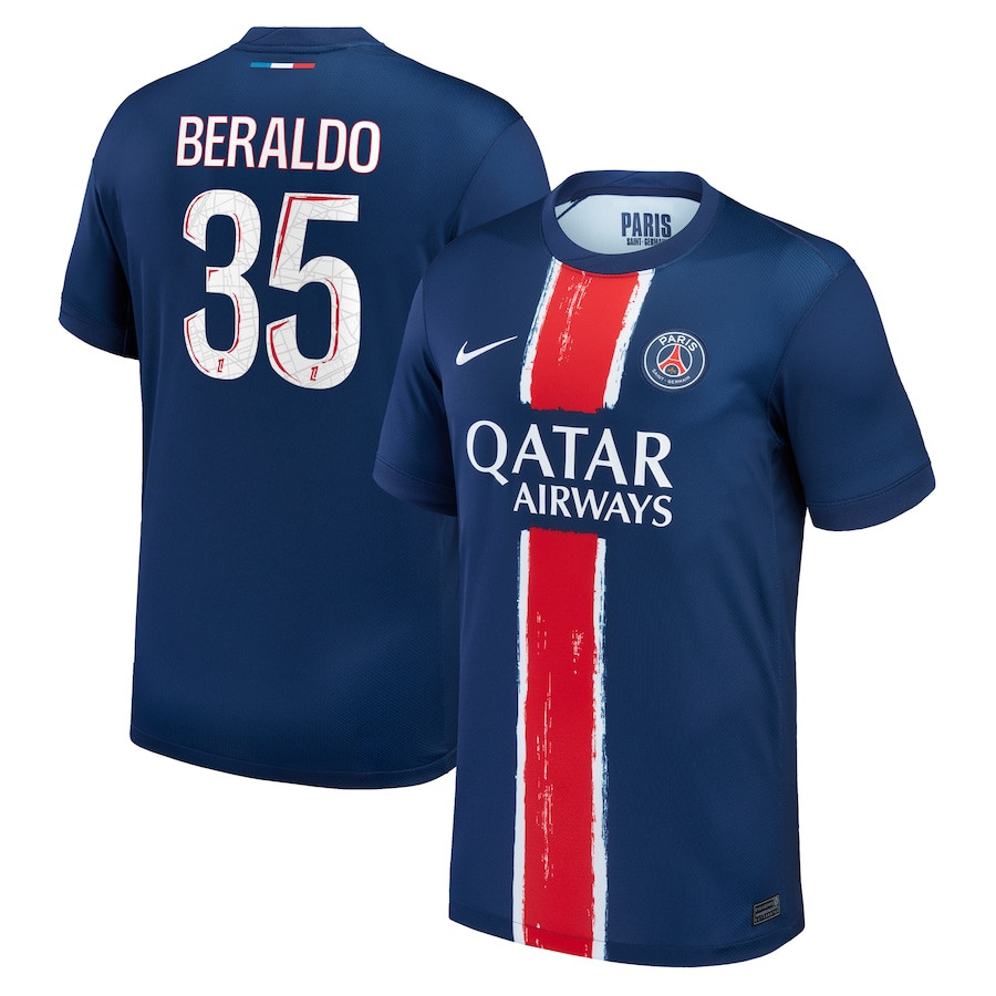 Lucas Beraldo 35 Paris Saint-Germain 2024-25 Home Jersey - Navy