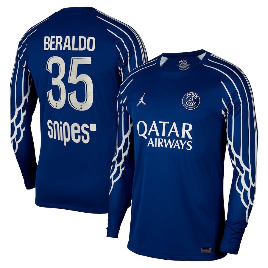 Lucas Beraldo 35 Paris Saint-Germain 2024/25 Fourth Long Sleeve Men Jersey - Dark Blue
