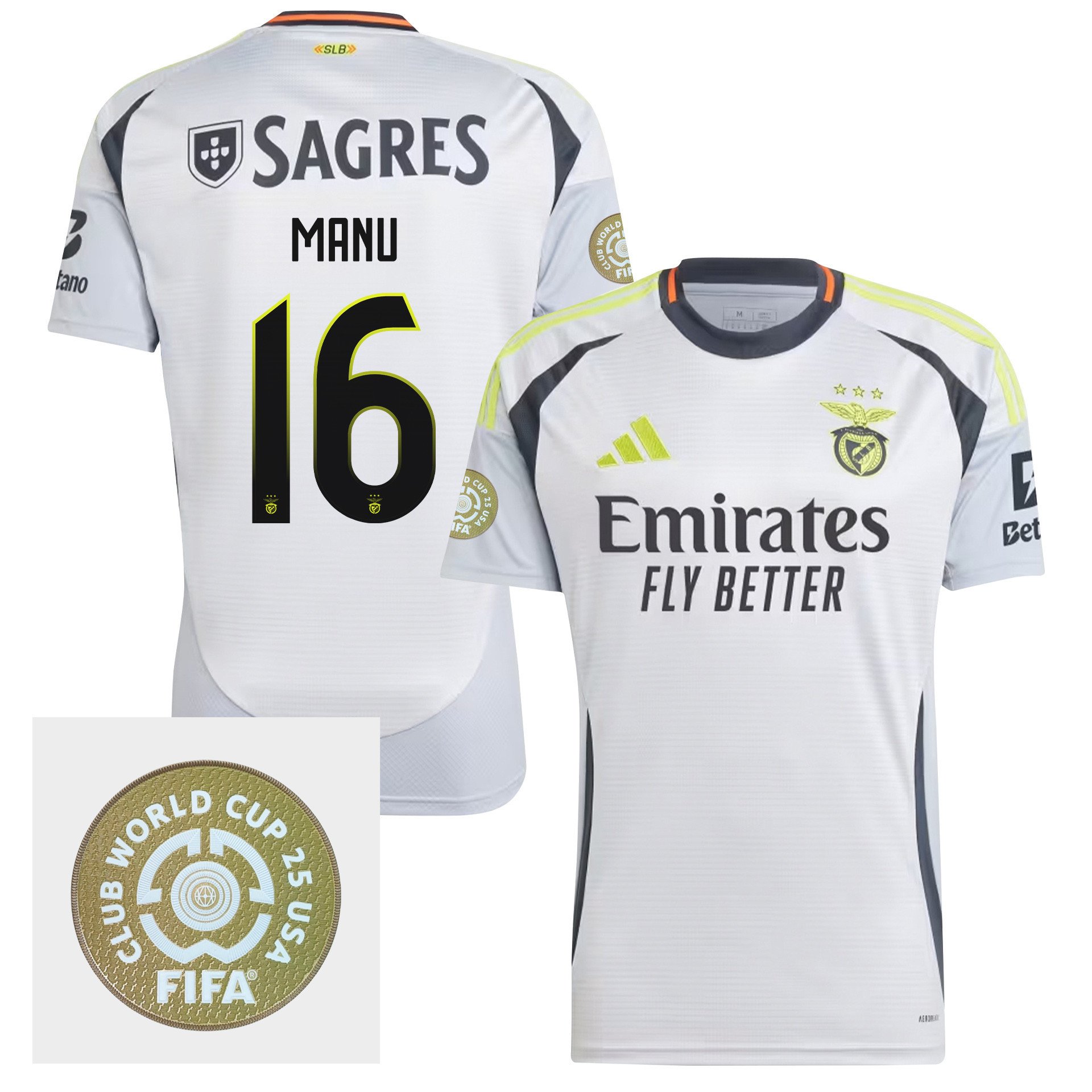Manu Silva 16 S.L. Benfica 2024/25 FIFA Club World Cup 25 USA Patch Third Men Jersey - White