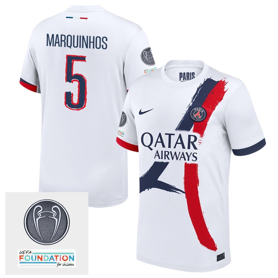 Marquinhos 5 Paris Saint-Germain UEFA Champions League Titleholder 2024/25 Away Men Jersey - White