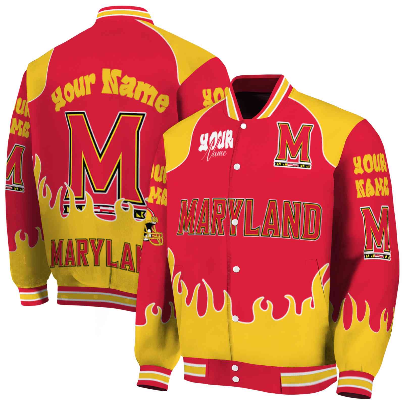 Maryland Terrapins Fire Graphic Red NCAA Jacket Personalized For Football Fans