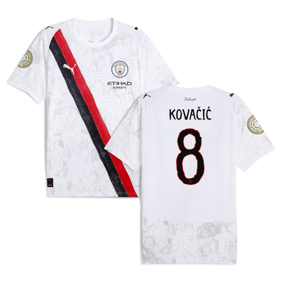 Mateo Kovai 8 Manchester City x KidSuper 2025/26 FIFA Club World Cup 25 USA Patch Men Jersey - White