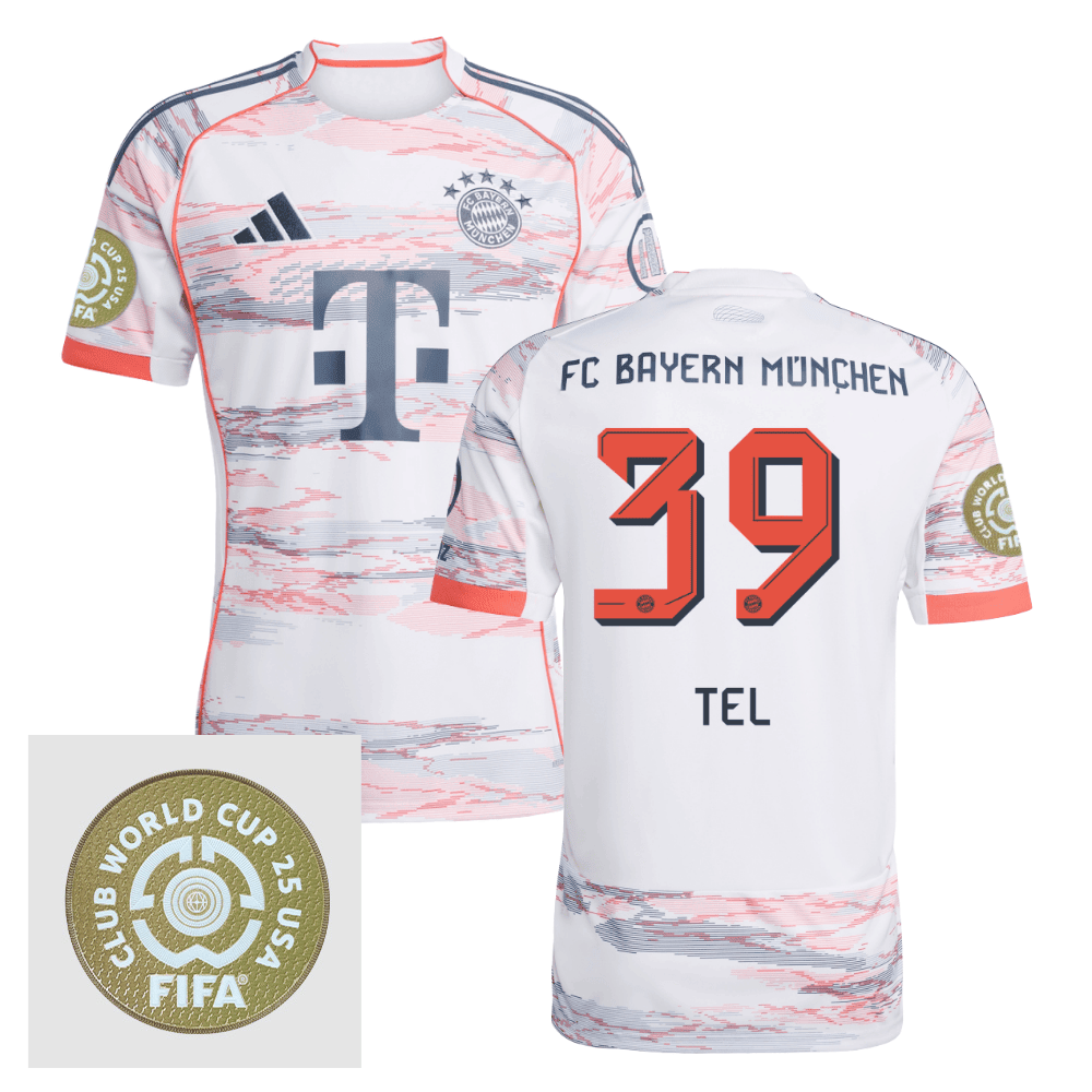 Mathys Tel 39 Bayern Munich 2025/26 FIFA Club World Cup 25 USA Patch Away Men Jersey - White