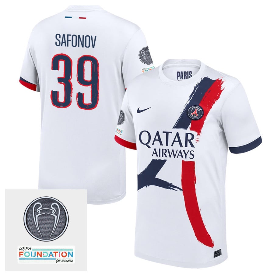 Matvei Safonov 39 Paris Saint-Germain UEFA Champions League Titleholder 2024/25 Away Men Jersey - White