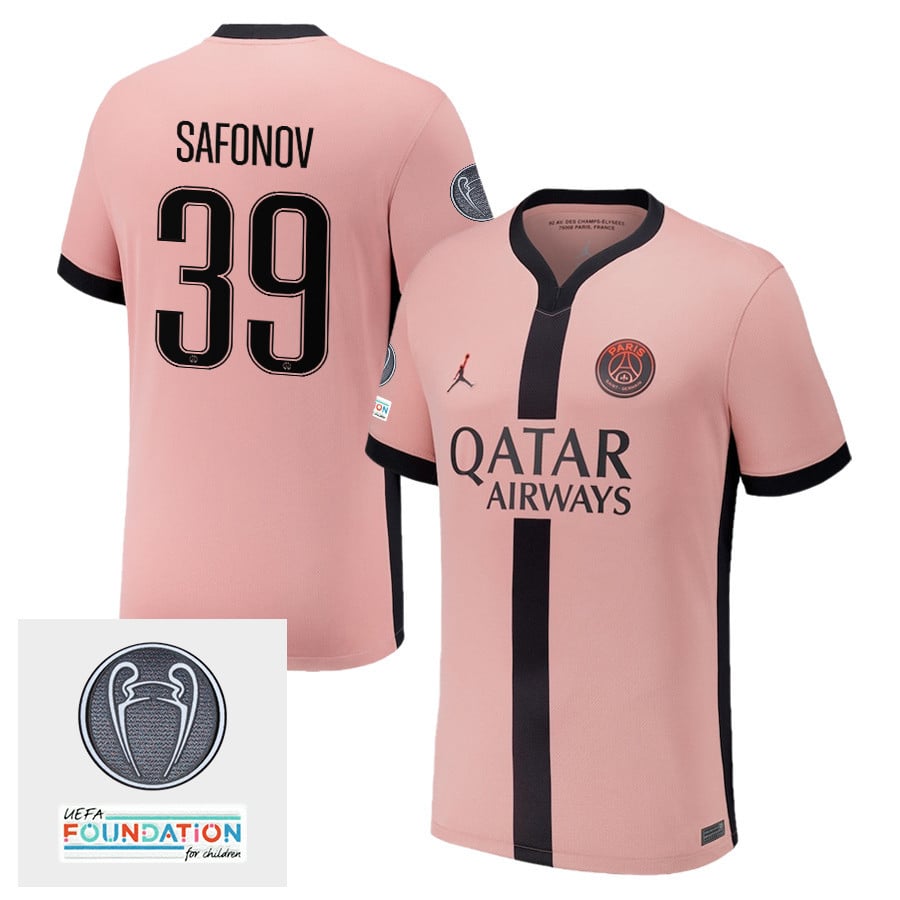 Matvei Safonov 39 Paris Saint-Germain UEFA Champions League Titleholder 2024/25 Third Men Jersey - Pink