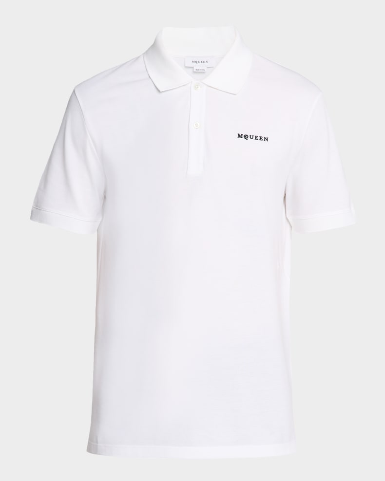 McQueen Men's Embroidered Logo Pique Polo Shirt White