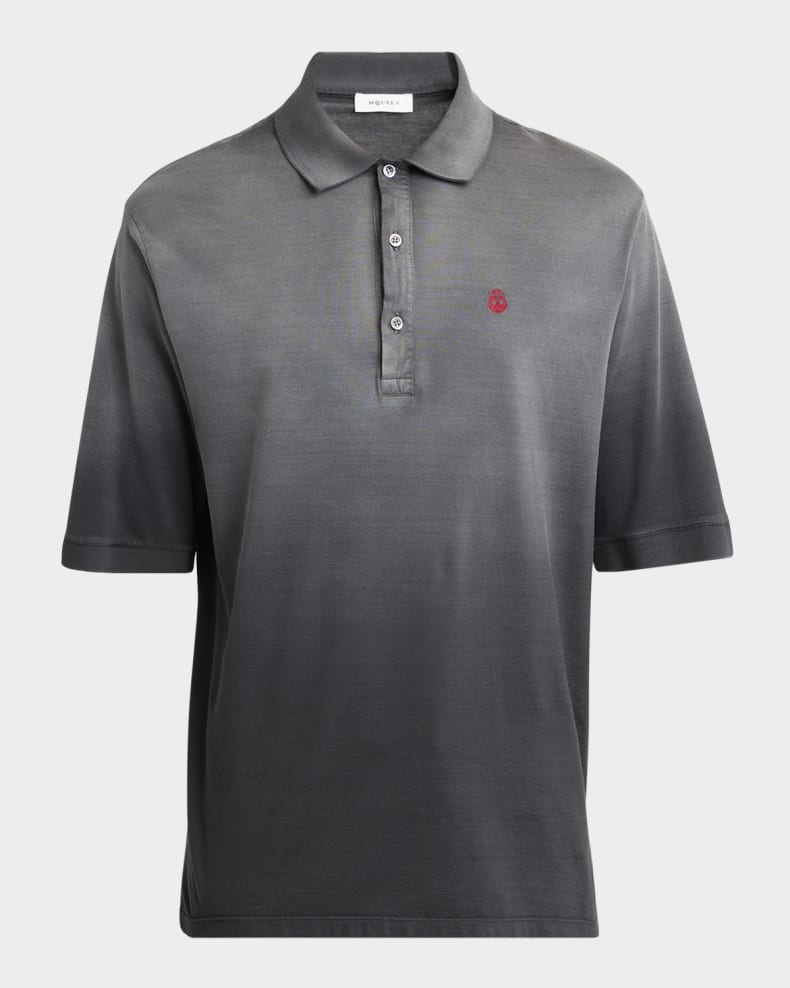 McQueen Men's Oversized Faded Polo Shirt Black
