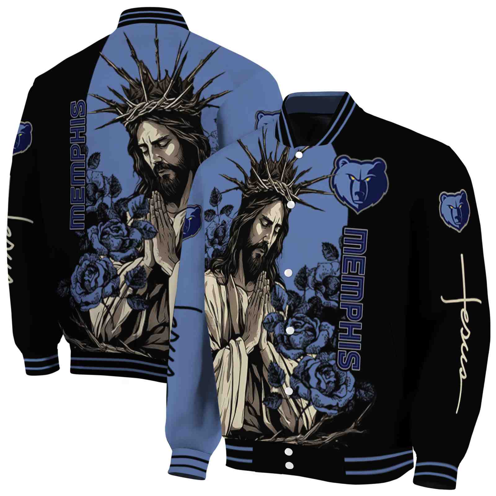 Memphis Grizzlies NCAA Hands In Prayer Blue Black Jacket Custom Gift For Sport Team Fans 