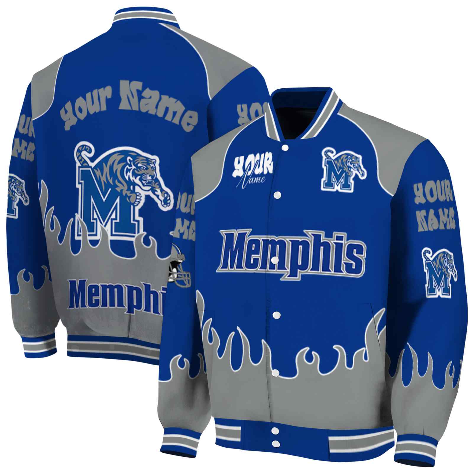 Memphis Tigers Fire Graphic Blue NCAA Jacket Custom For Football Fans