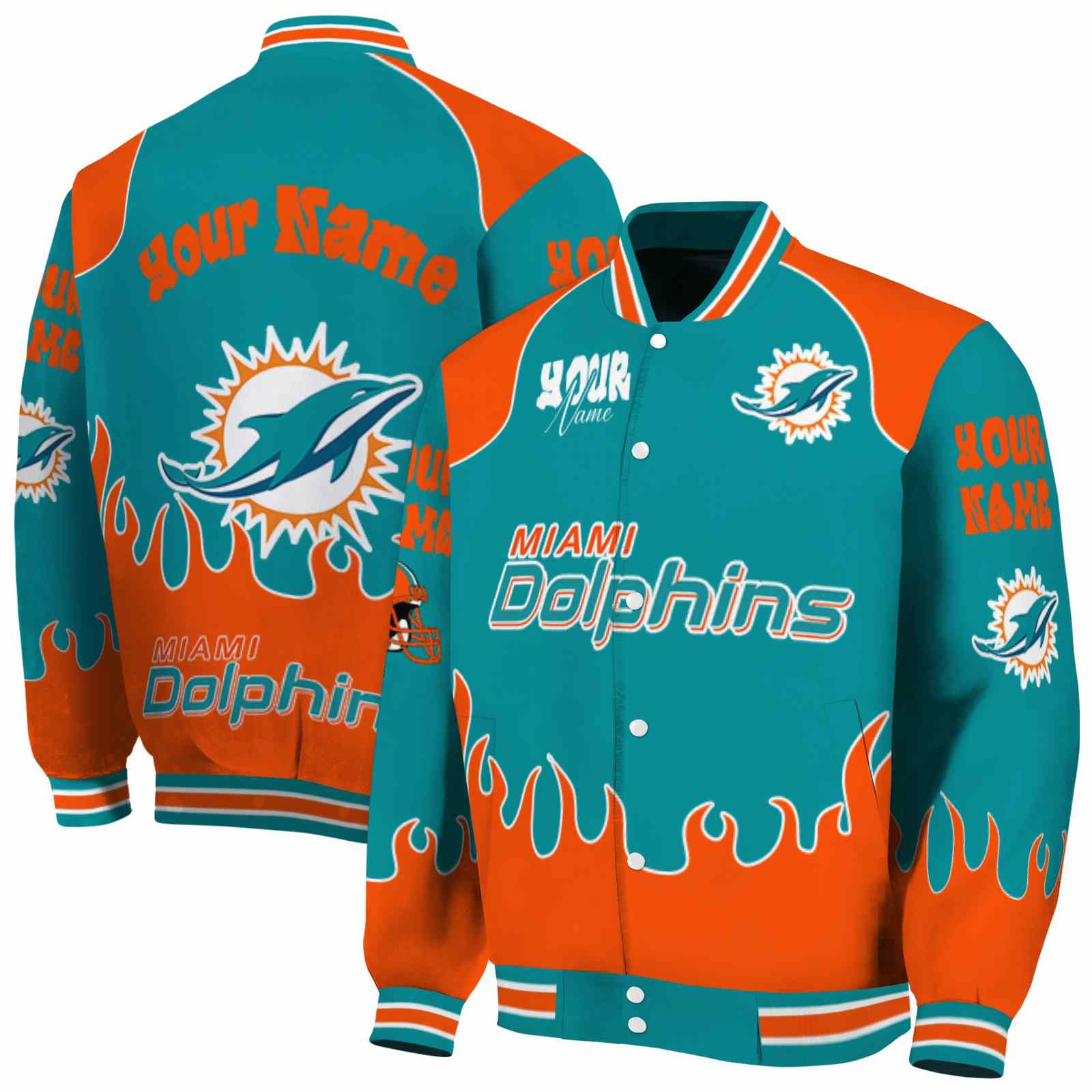 Miami Dolphins Fire Graphic Aqua NCAA Jacket Customized For Football Fans