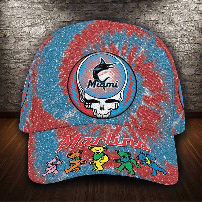 Miami Marlins And Grateful Dead Band 3D BaseBall Cap CNI562
