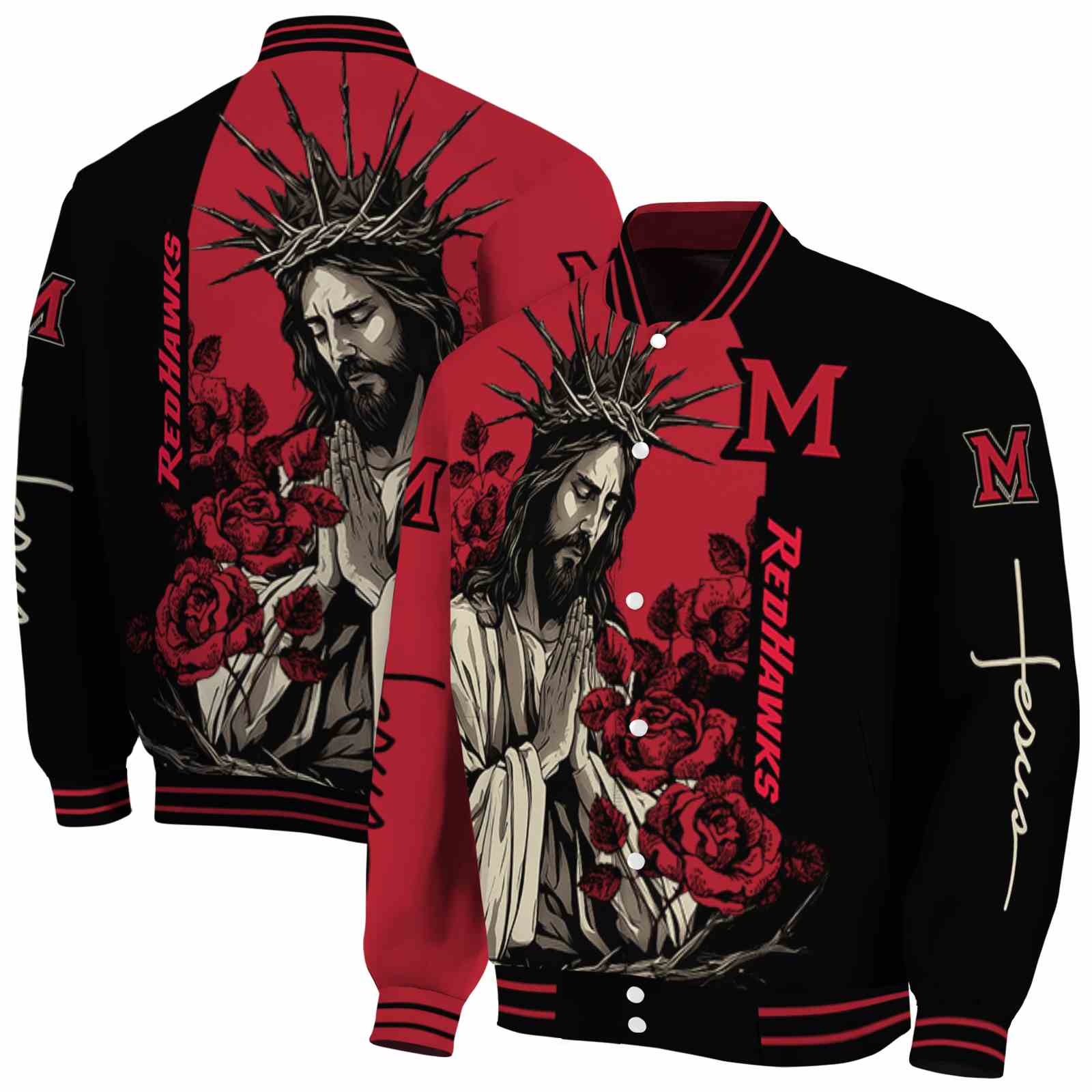 Miami RedHawks NCAA Hands In Prayer Red Black Jacket Custom Gift For Sport Team Fans 