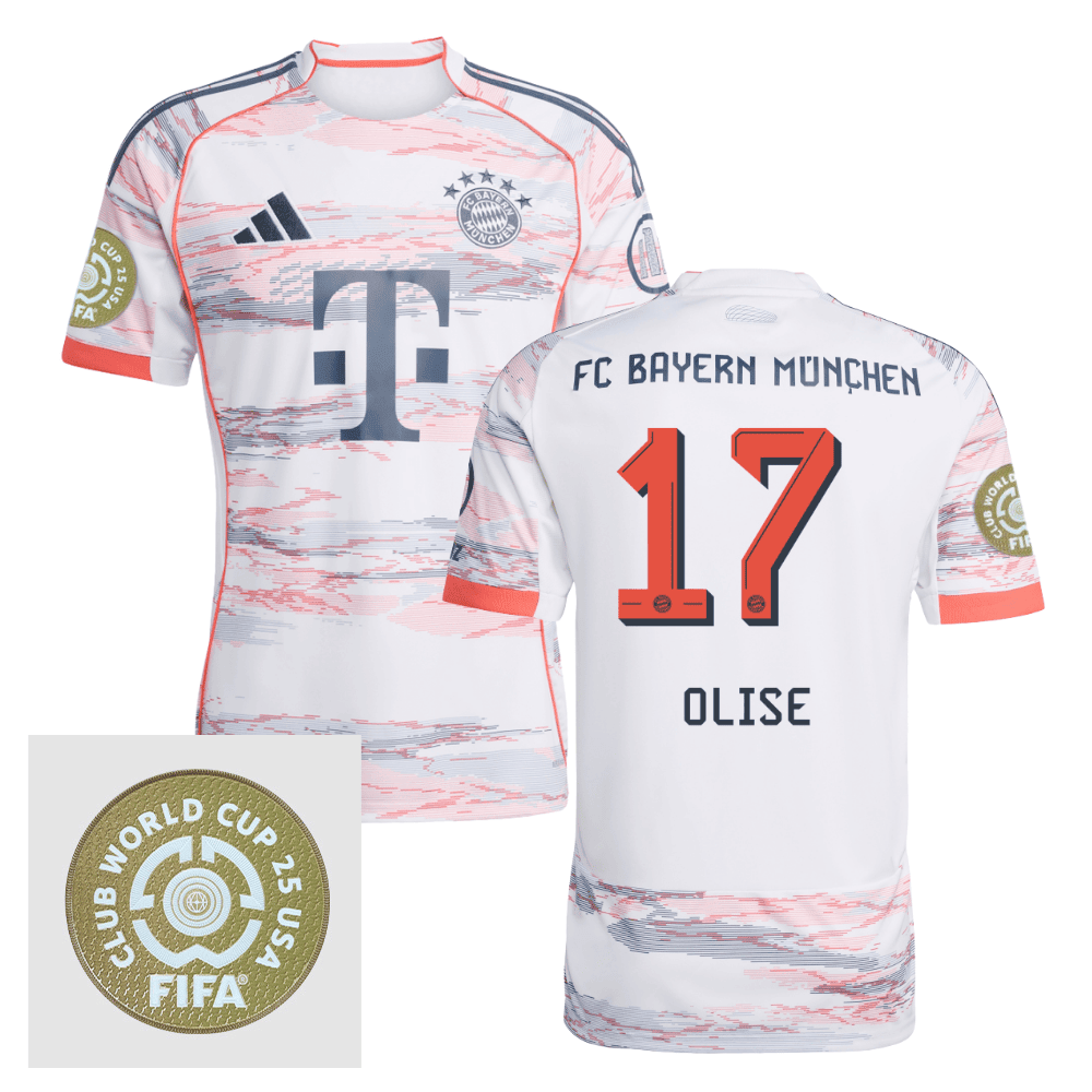 Michael Olise 17 Bayern Munich 2025/26 FIFA Club World Cup 25 USA Patch Away Men Jersey - White