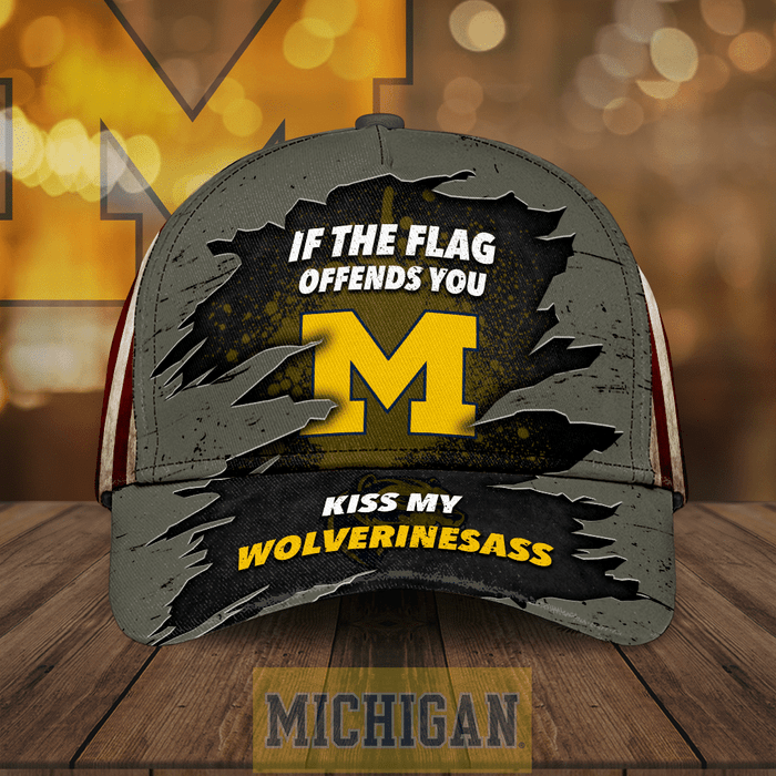 Michigan Wolverines If The Flag Offends You Kiss My Wolverinesass 3D Classic Baseball Cap CNI2117